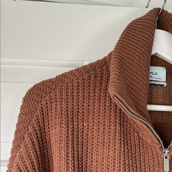 Kohls FLX Light Brown Ribbed Chenille Zip-Up Commuter Oversized Sweater Jacket - Picture 6 of 6